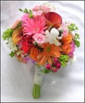 Hot Pink & Orange Hand-tied Bridesmaid Bouquet